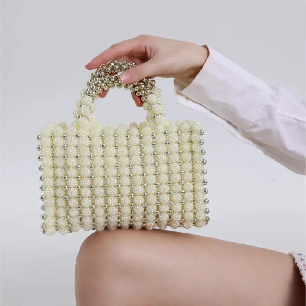 Madison West Cream Pearl Bucket Bag NWT Square Formal Wedding Party